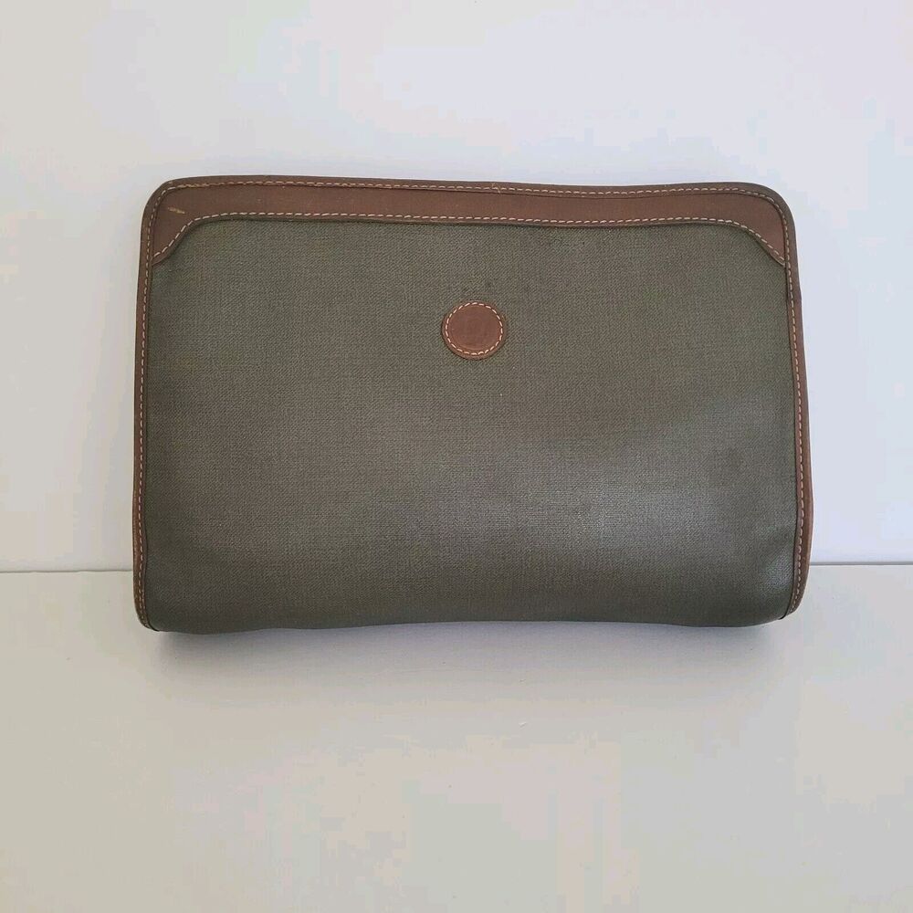 Christian Dior Pochette Trousse De Toilette Zip Pouch Clutch Green Brown Vintage